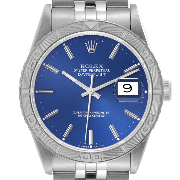 Rolex Turnograph Datejust Steel White Gold Blue Dial Watch 16264