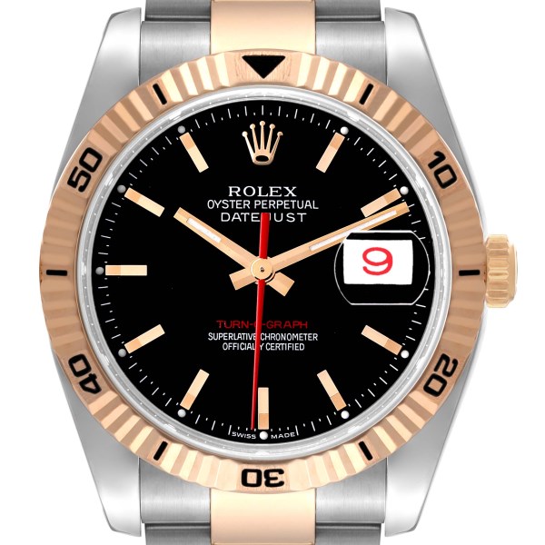 Rolex Datejust Turnograph Black Dial Steel Rose Gold Mens Watch 116261