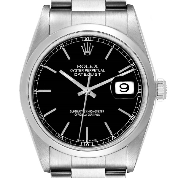 Rolex Datejust Black Dial Oyster Bracelet Steel Mens Watch 16200