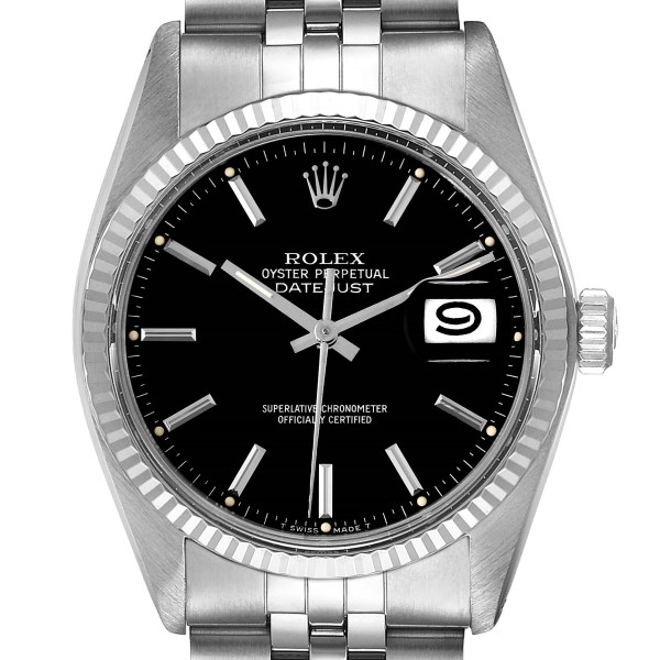 Rolex Datejust Vintage Steel White Gold Black Dial Mens Watch 16014