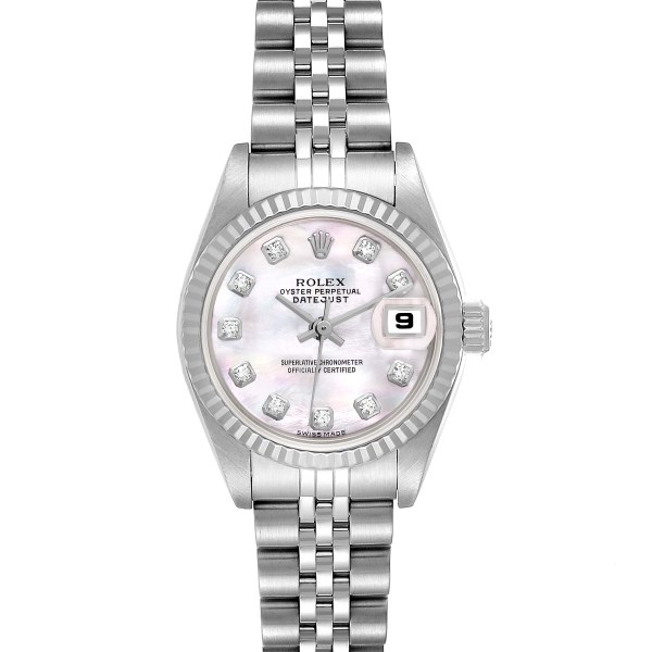 Rolex Datejust Steel White Gold Mother of Pearl Diamond Dial Ladies Watch 79174