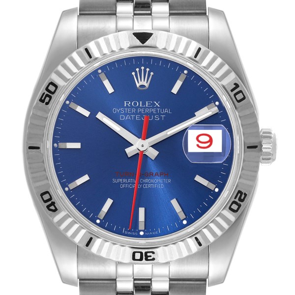 Rolex Datejust Turnograph Steel White Gold Blue Dial Mens Watch 116264