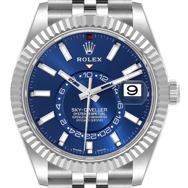 Rolex Sky-Dweller Blue Dial Steel White Gold Mens Watch 326934 Unworn