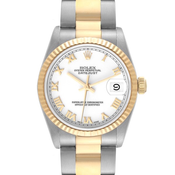 Rolex Datejust Midsize Steel Yellow Gold White Roman Dial Ladies Watch 68273