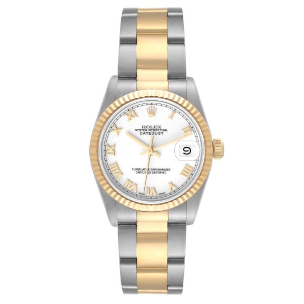 Rolex Datejust Midsize Steel Yellow Gold White Roman Dial Ladies Watch 68273