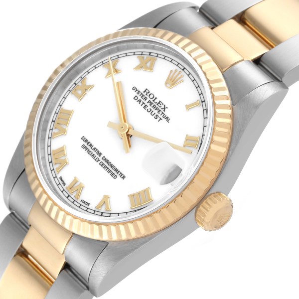 Rolex Datejust Midsize Steel Yellow Gold White Roman Dial Ladies Watch 68273