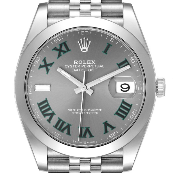Rolex Datejust 41 Grey Green Wimbledon Dial Steel Mens Watch 126300 Box Card