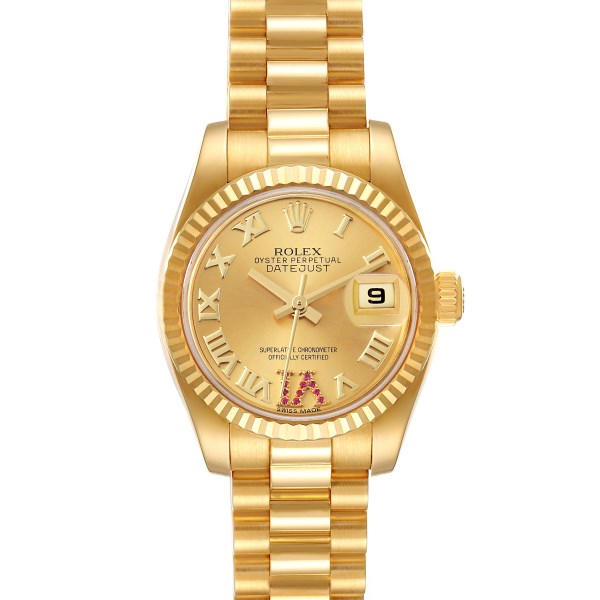 Rolex President Datejust Yellow Gold Ruby Ladies Watch 179178 Box Card