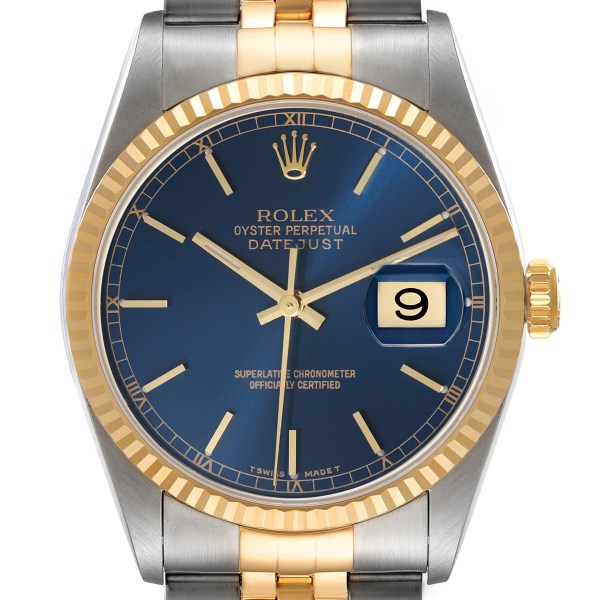Rolex Datejust 36 Steel 18k Yellow Gold Blue Dial Mens Watch 16233