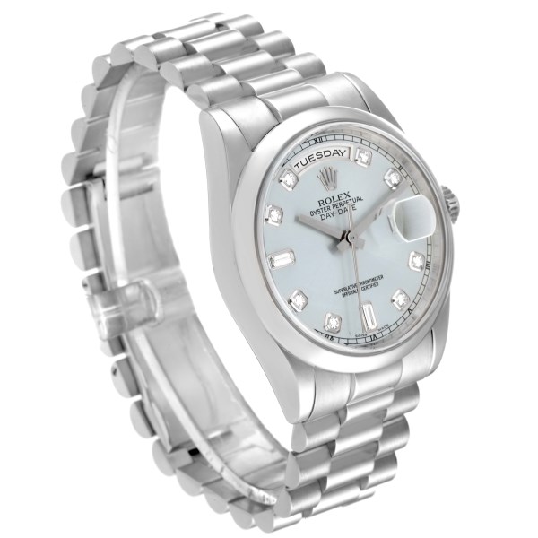 Rolex Day-Date President Platinum Ice Blue Diamond Dial Mens Watch 118206