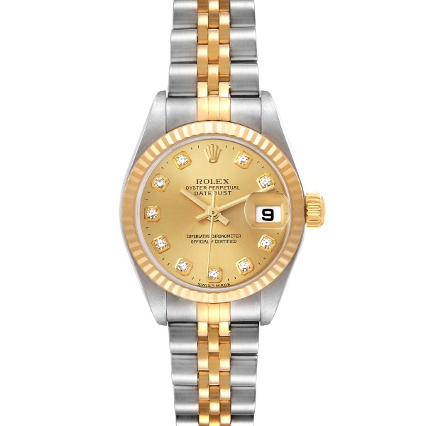 Rolex Datejust Steel Yellow Gold Champagne Diamond Dial Ladies Watch 79173