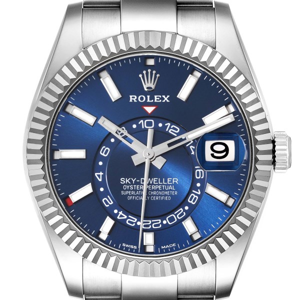 Rolex Sky-Dweller Blue Dial Steel White Gold Mens Watch 326934 Box Card