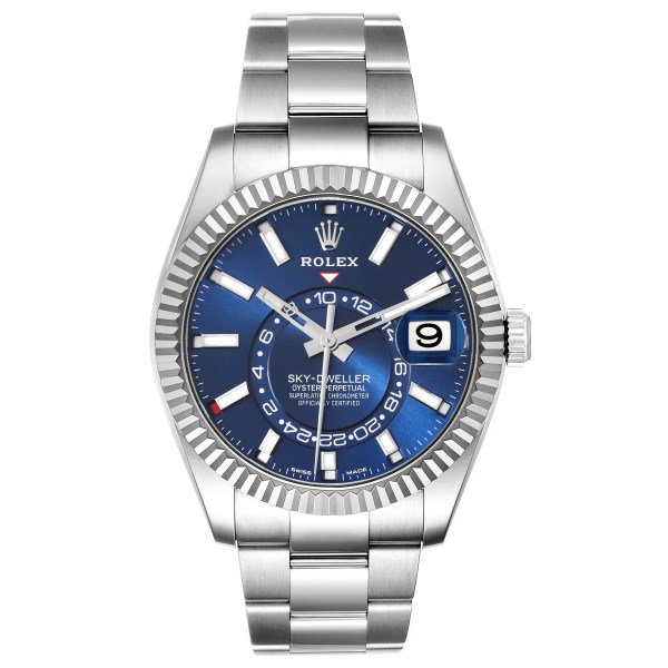 Rolex Sky-Dweller Blue Dial Steel White Gold Mens Watch 326934 Box Card