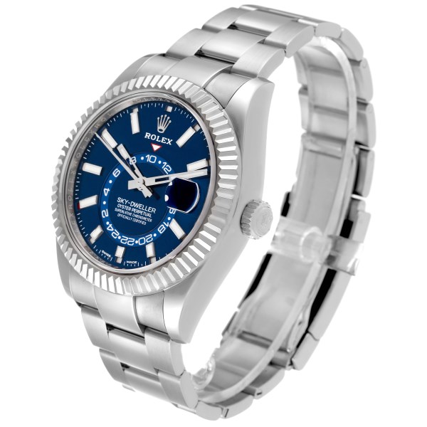 Rolex Sky-Dweller Blue Dial Steel White Gold Mens Watch 326934 Box Card