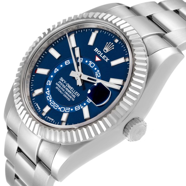 Rolex Sky-Dweller Blue Dial Steel White Gold Mens Watch 326934 Box Card