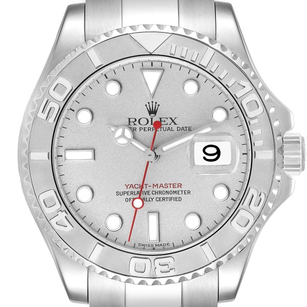 Rolex Yachtmaster Steel Platinum Dial Platinum Bezel Mens Watch 16622 Box Papers