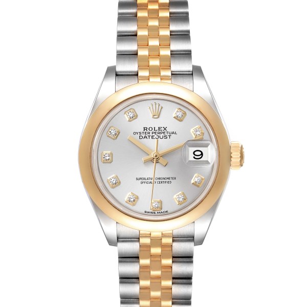 Rolex Datejust Steel Yellow Gold Silver Diamond Dial Ladies Watch 279163