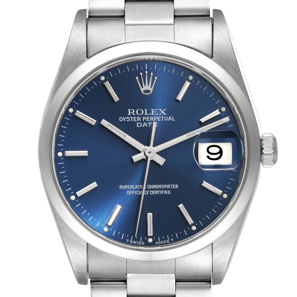 Rolex Date Blue Dial Smooth Bezel Steel Mens Watch 15200