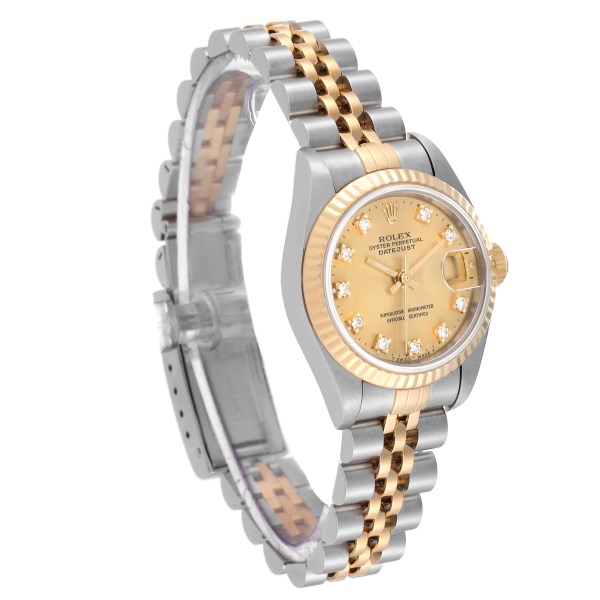 Rolex Datejust Steel Yellow Gold Champagne Diamond Dial Ladies Watch 69173