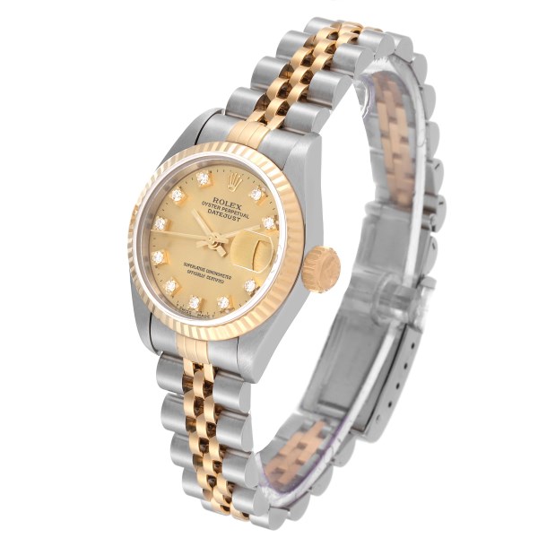 Rolex Datejust Steel Yellow Gold Champagne Diamond Dial Ladies Watch 69173