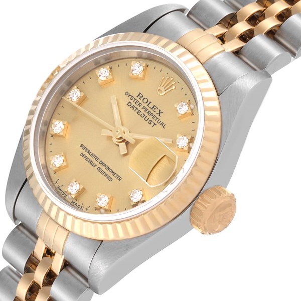 Rolex Datejust Steel Yellow Gold Champagne Diamond Dial Ladies Watch 69173