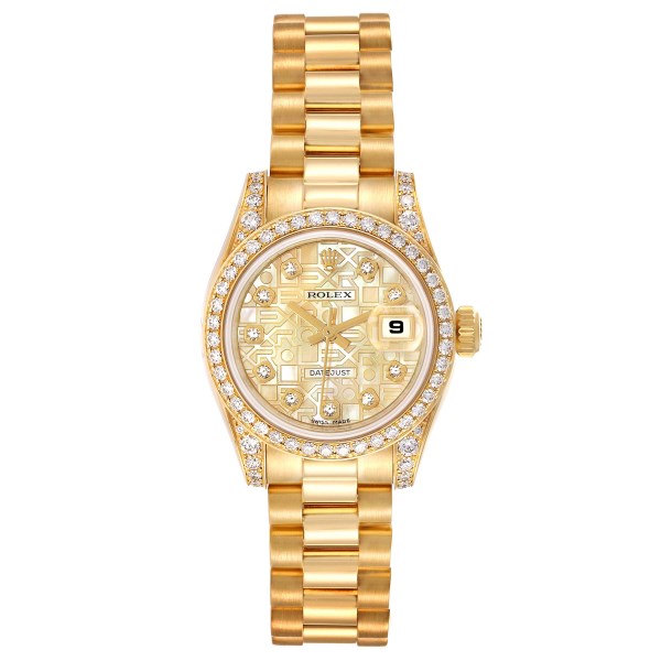 Rolex President Datejust Yellow Gold Diamond Dial Bezel Lugs Ladies Watch 179158