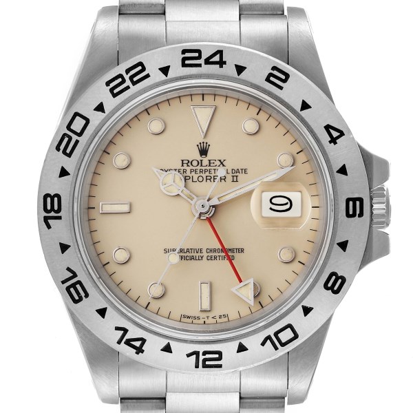 Rolex Explorer II GMT Transitional Lemon Cream Rail Dial Vintage Steel Mens Watch 16550 Box Papers Rolex Explorer II GMT Transitional Lemon Cream Rail Dial Vintage Steel Mens Watch 16550 Box Papers
