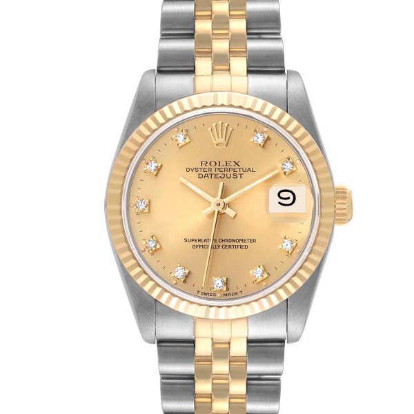 Rolex Datejust Midsize Steel Yellow Gold Diamond Dial Ladies Watch 68273