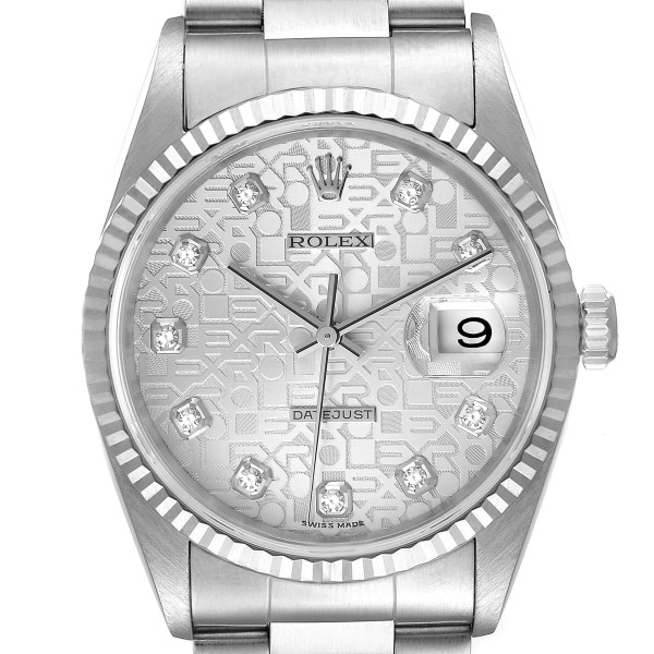 Rolex Datejust Steel White Gold Silver Diamond Dial Mens Watch 16234 Rolex Datejust Steel White Gold Silver Diamond Dial Mens Watch 16234