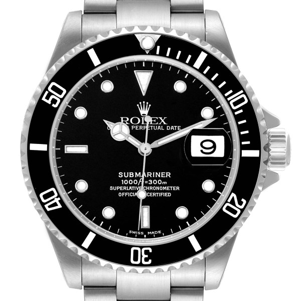 Rolex Submariner Date Black Dial Steel Mens Watch 16610 Box Papers