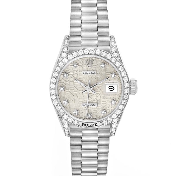 Rolex President Datejust White Gold Anniversary Diamond Dial Ladies Watch 69159