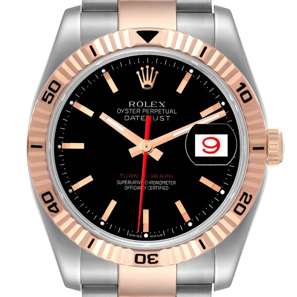 Rolex Datejust Turnograph Black Dial Steel Rose Gold Mens Watch 116261