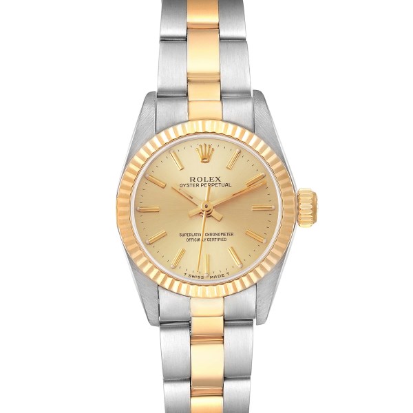 Rolex Oyster Perpetual Steel Yellow Gold Champagne Dial Ladies Watch 67193