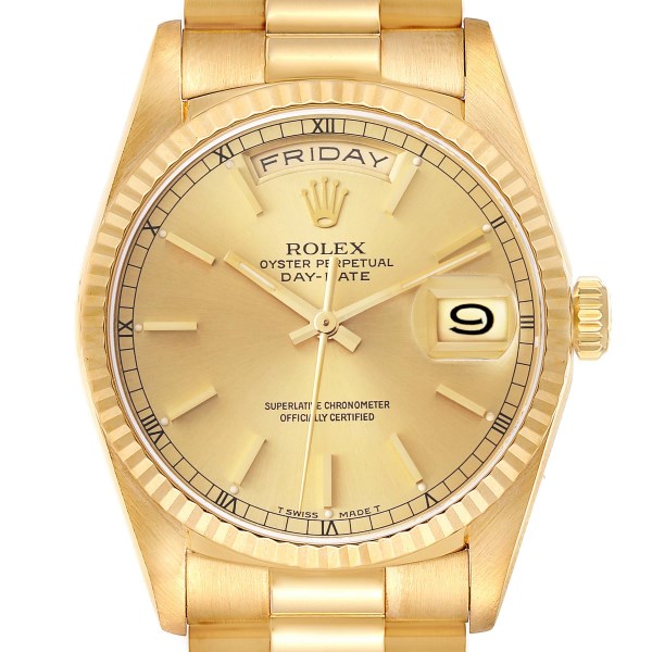 Rolex President Day-Date Yellow Gold Champagne Dial Mens Watch 18238
