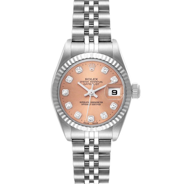 Rolex Datejust Steel White Gold Salmon Diamond Dial Ladies Watch 79174 Box Papers