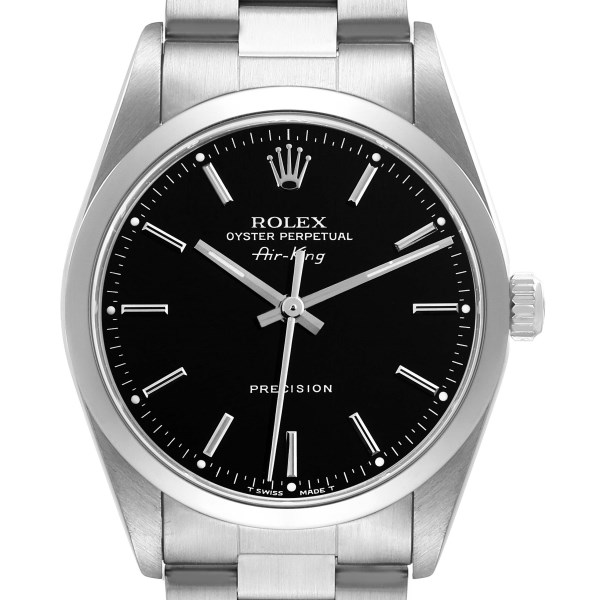 Rolex Air King 34mm Black Dial Smooth Bezel Steel Mens Watch 14000