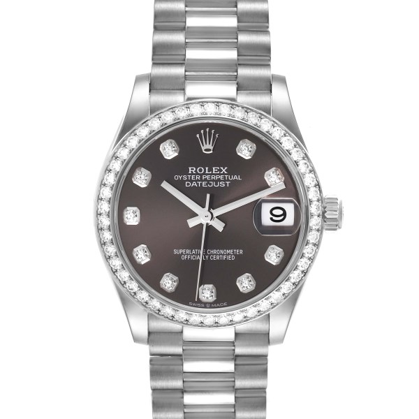 Rolex President Datejust Midsize White Gold Diamond Ladies Watch 278289 Box Card