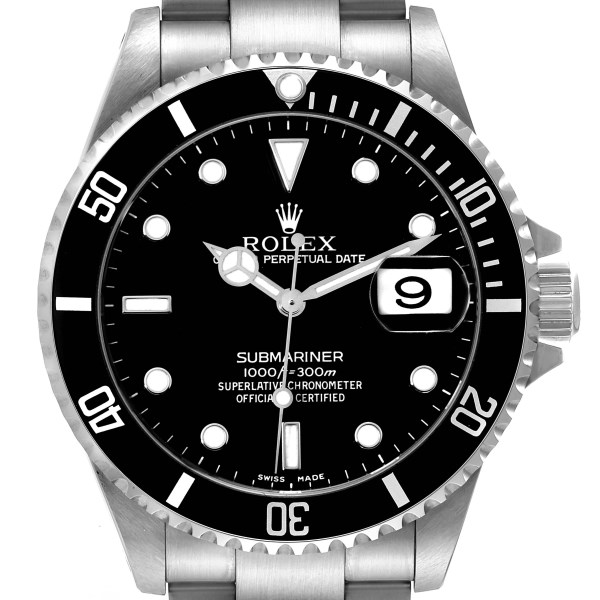 Rolex Submariner Date Black Dial Steel Mens Watch 16610 Box Papers