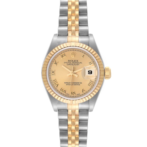 Rolex Datejust Steel Yellow Gold Champagne Roman Dial Ladies Watch 79173