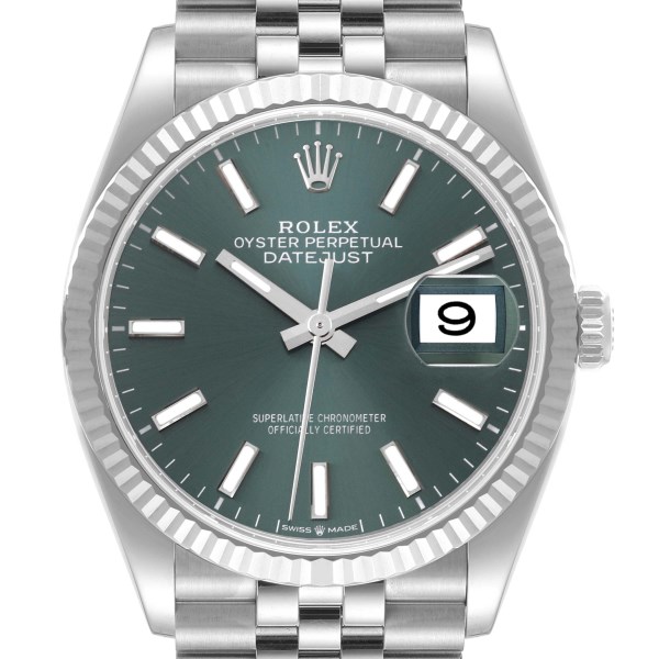 Rolex Datejust Steel White Gold Mint Green Dial Mens Watch 126234 Unworn
