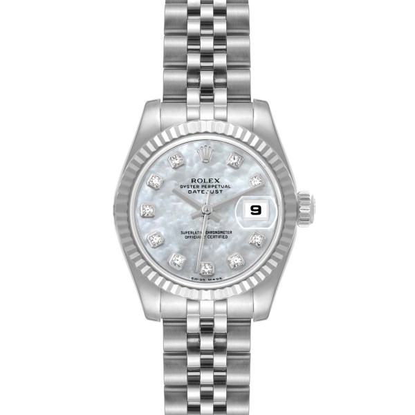 Rolex Datejust Steel White Gold Mother of Pearl Diamond Dial Ladies Watch 179174