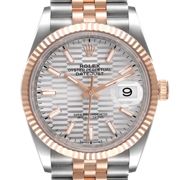 Rolex Datejust 36 Steel Rose Gold Silver Fluted Dial Mens Watch 126231 Unworn