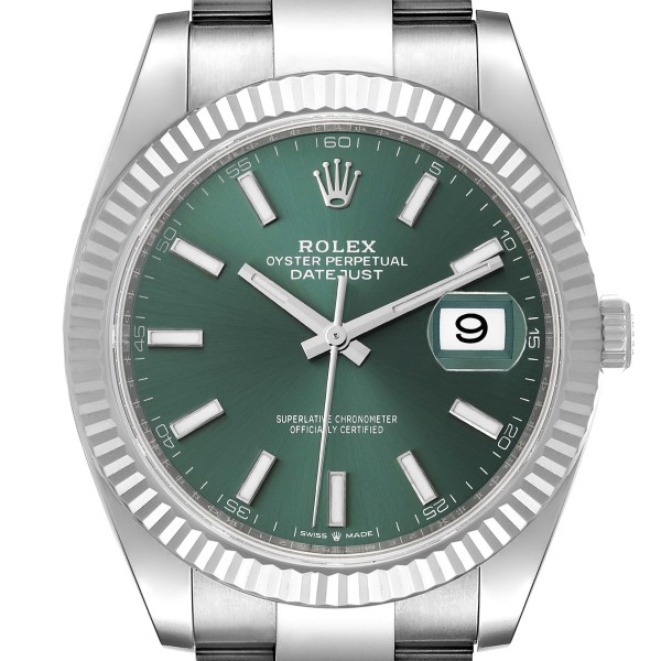 Rolex Datejust 41 Steel White Gold Mint Green Dial Mens Watch 126334 Unworn