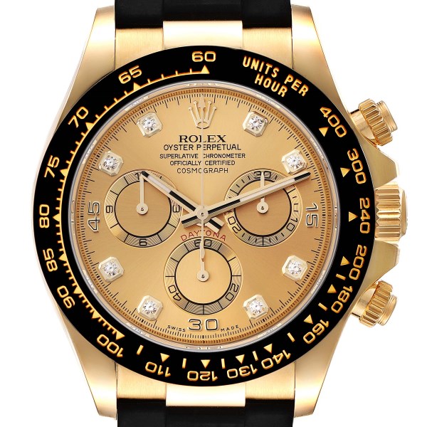 Rolex Daytona Yellow Gold Ceramic Bezel Rubber Strap Watch 116518 Box Card