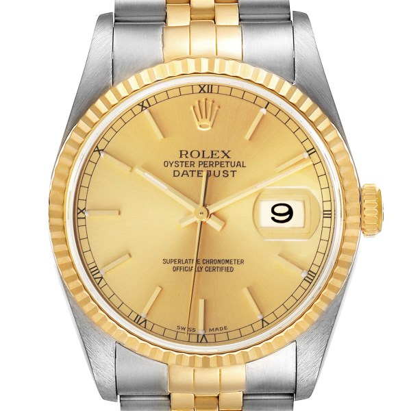 Rolex Datejust Steel Yellow Gold Champagne Dial Mens Watch 16233