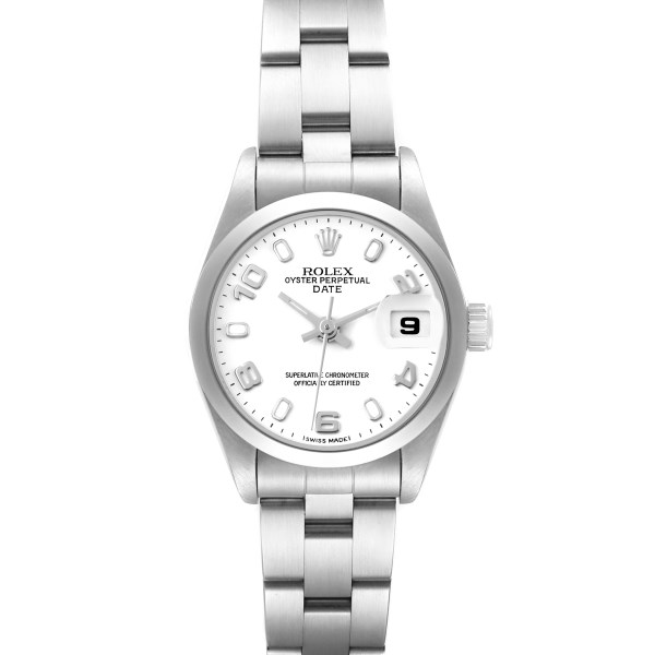 Rolex Date White Dial Oyster Bracelet Steel Ladies Watch 69160 Papers