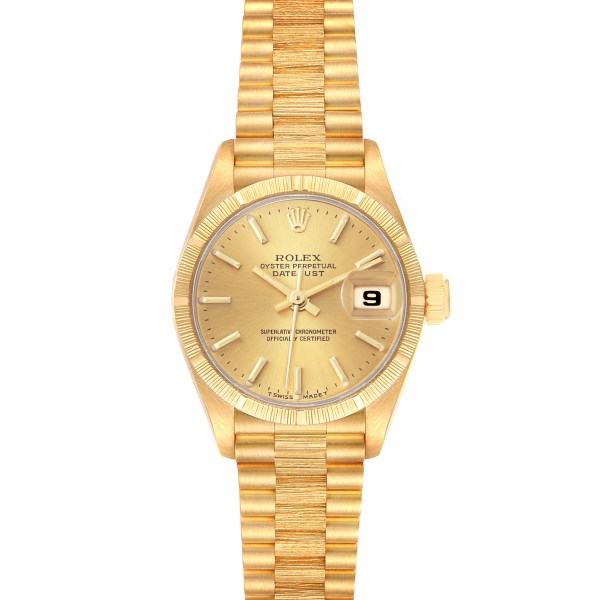 Rolex Datejust President Yellow Gold Bark Finish Ladies Watch 69278