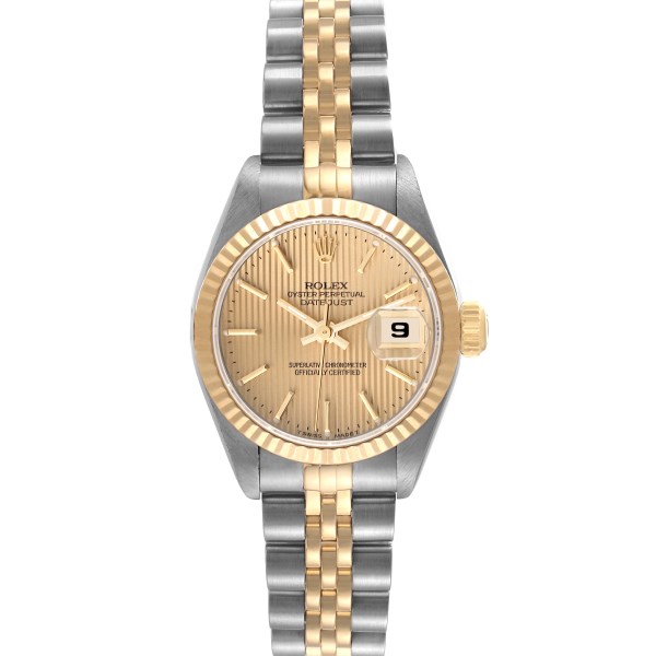 Rolex Datejust Steel Yellow Gold Champagne Tapestry Dial Ladies Watch 69173