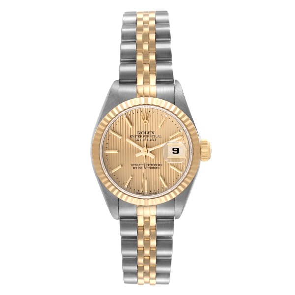 Rolex Datejust Steel Yellow Gold Champagne Tapestry Dial Ladies Watch 69173