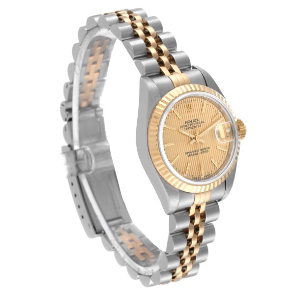 Rolex Datejust Steel Yellow Gold Champagne Tapestry Dial Ladies Watch 69173